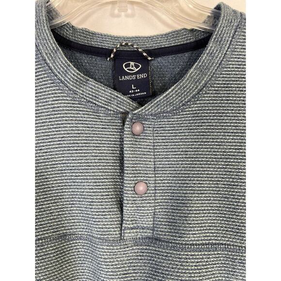 VTG Lands End Mens Thermal Henley Shirt Large Blue Casual Everyday Stretch - Picture 2 of 7